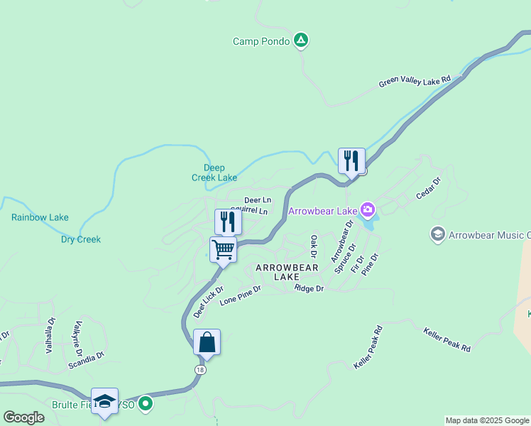 map of restaurants, bars, coffee shops, grocery stores, and more near 2289 Blue Jay Lane in Running Springs
