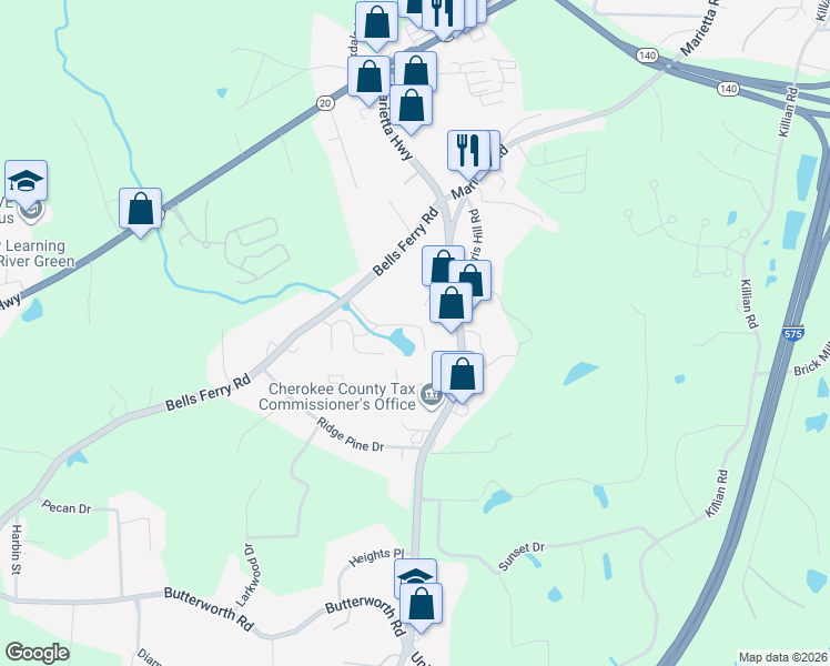 map of restaurants, bars, coffee shops, grocery stores, and more near 318 India Lane in Canton