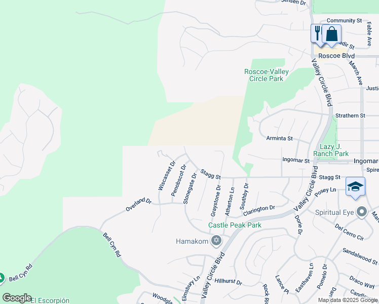 map of restaurants, bars, coffee shops, grocery stores, and more near 24633 Stagg Street in Los Angeles