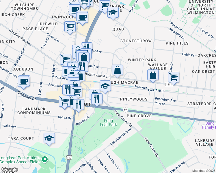 map of restaurants, bars, coffee shops, grocery stores, and more near 4902 Park Avenue in Wilmington