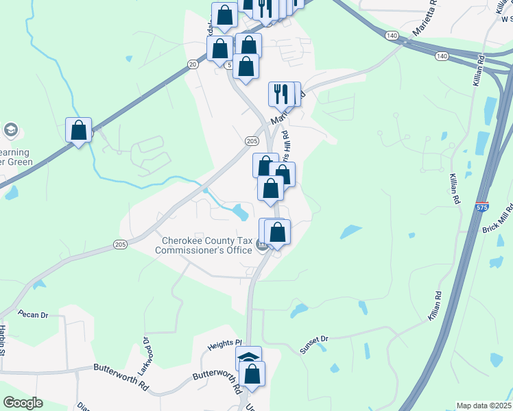 map of restaurants, bars, coffee shops, grocery stores, and more near 313 India Lane in Canton
