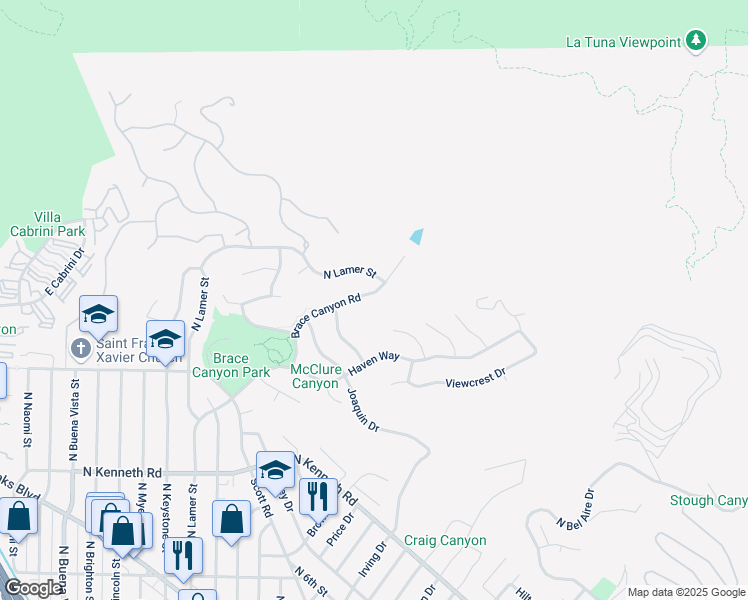 map of restaurants, bars, coffee shops, grocery stores, and more near 3340 Brace Canyon Road in Burbank