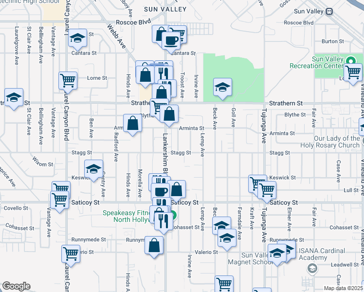 map of restaurants, bars, coffee shops, grocery stores, and more near 7816 Troost Avenue in Los Angeles