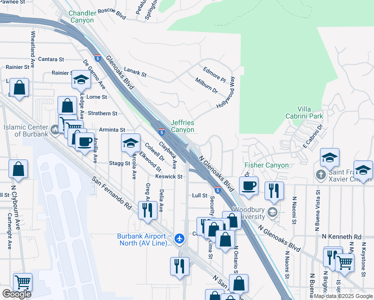map of restaurants, bars, coffee shops, grocery stores, and more near 12211 North Hollywood Way in Burbank