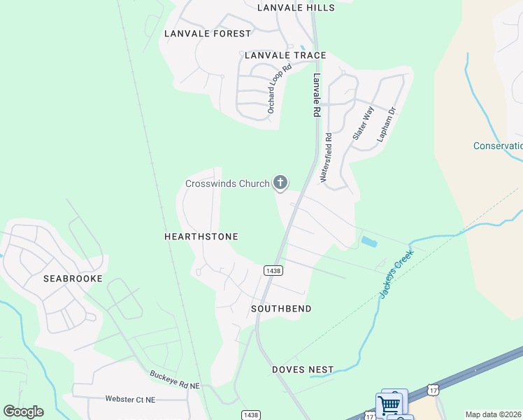map of restaurants, bars, coffee shops, grocery stores, and more near 395 Lanvale Road Northeast in Leland