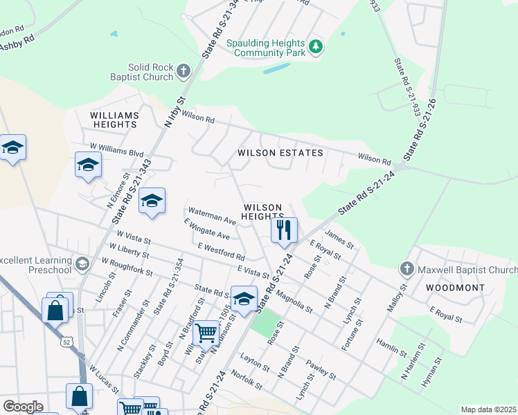 map of restaurants, bars, coffee shops, grocery stores, and more near 205 Wiley Lane in Florence