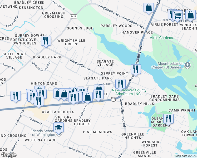 map of restaurants, bars, coffee shops, grocery stores, and more near 16 Giles Avenue in Wilmington