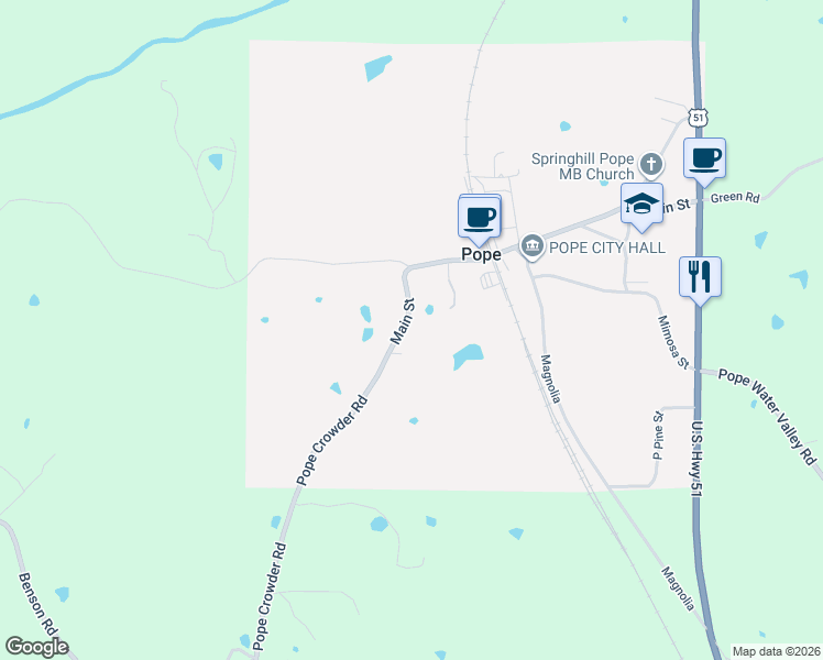map of restaurants, bars, coffee shops, grocery stores, and more near 350 Main Street in Pope