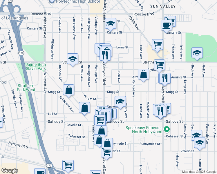 map of restaurants, bars, coffee shops, grocery stores, and more near in Los Angeles