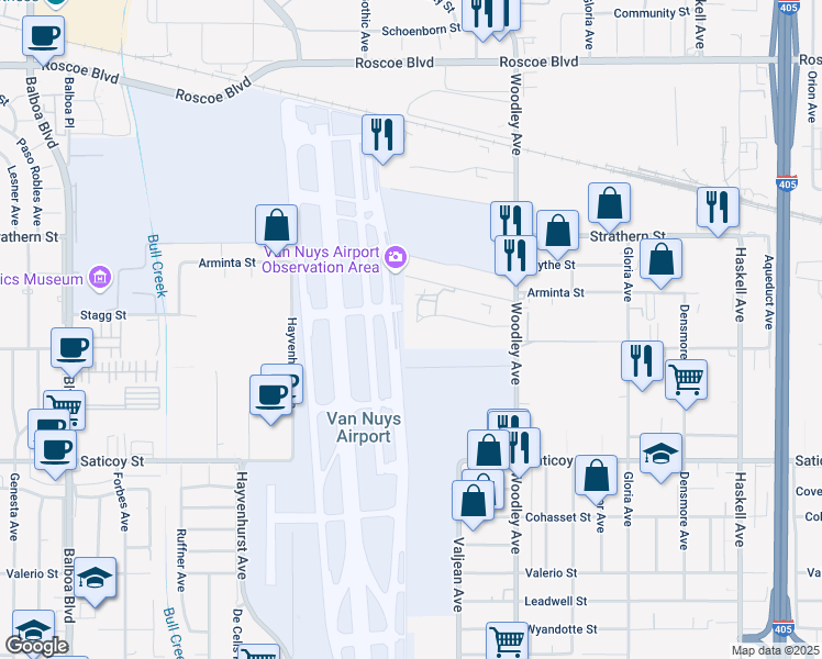map of restaurants, bars, coffee shops, grocery stores, and more near 16259 Stagg Street in Los Angeles