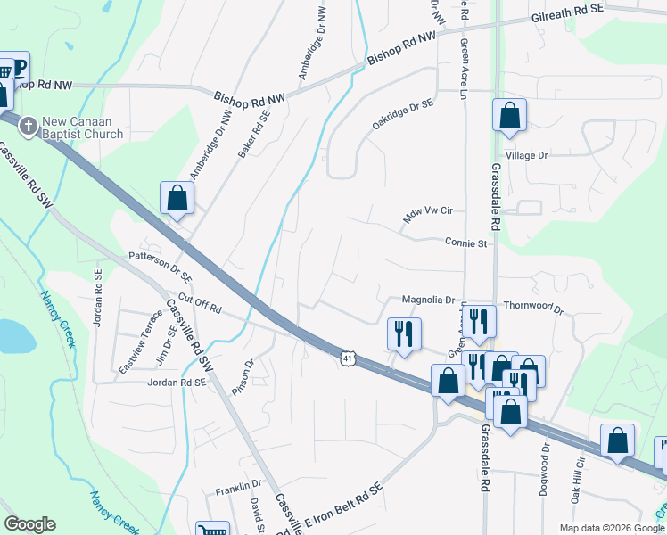 map of restaurants, bars, coffee shops, grocery stores, and more near 5 Heritage Cove in Cartersville