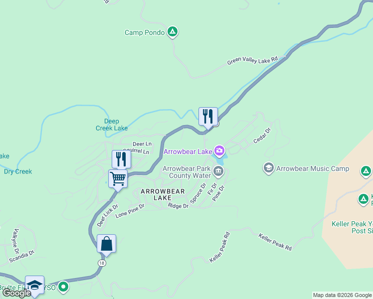 map of restaurants, bars, coffee shops, grocery stores, and more near in Running Springs