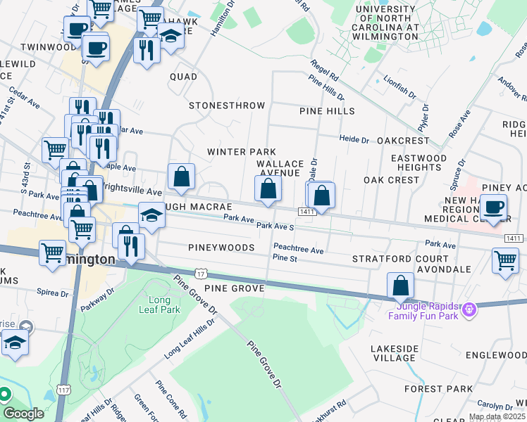 map of restaurants, bars, coffee shops, grocery stores, and more near 4946 1/2 Wrightsville Avenue in Wilmington