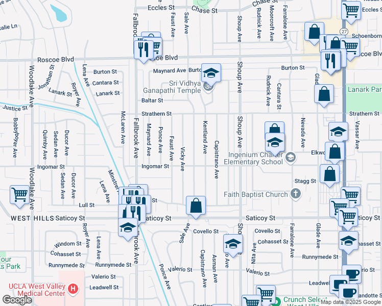 map of restaurants, bars, coffee shops, grocery stores, and more near 7850 Sale Avenue in Los Angeles
