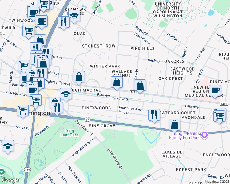 map of restaurants, bars, coffee shops, grocery stores, and more near 4946 1/2 Wrightsville Avenue in Wilmington