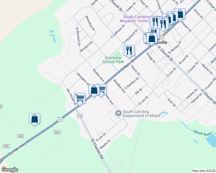map of restaurants, bars, coffee shops, grocery stores, and more near 110 Baskin Avenue in Bishopville