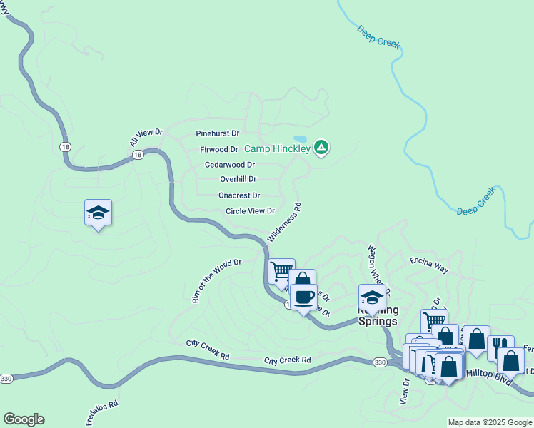 map of restaurants, bars, coffee shops, grocery stores, and more near 31509 Circle View Drive in Running Springs