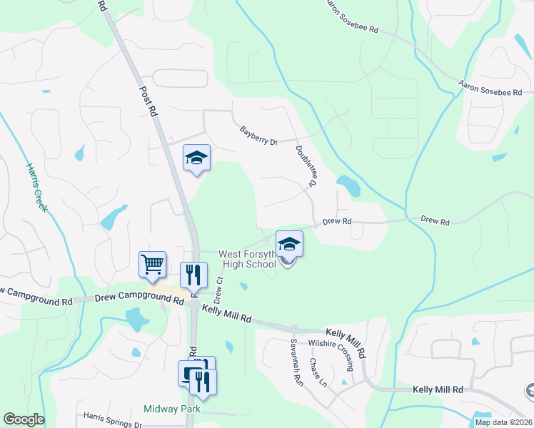 map of restaurants, bars, coffee shops, grocery stores, and more near 5165 Doubletree Drive in Cumming