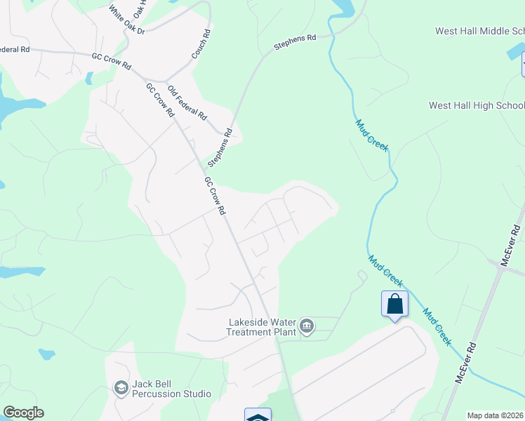 map of restaurants, bars, coffee shops, grocery stores, and more near 5802 Jim Crow Road in Flowery Branch
