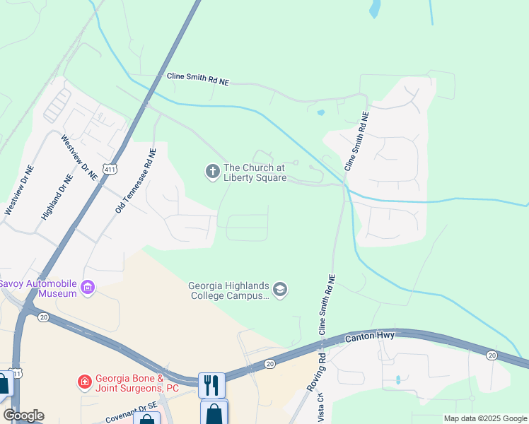 map of restaurants, bars, coffee shops, grocery stores, and more near 335 Melody Lane in Cartersville
