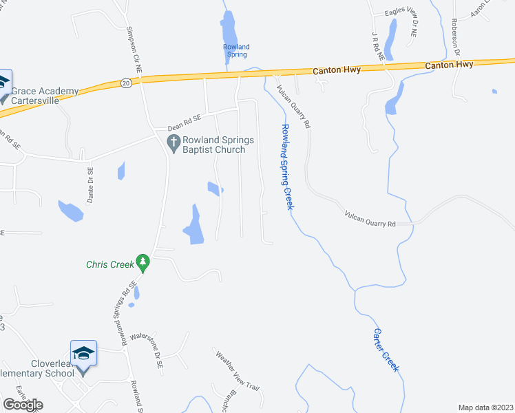 map of restaurants, bars, coffee shops, grocery stores, and more near 42 Treemont Drive Southeast in Cartersville