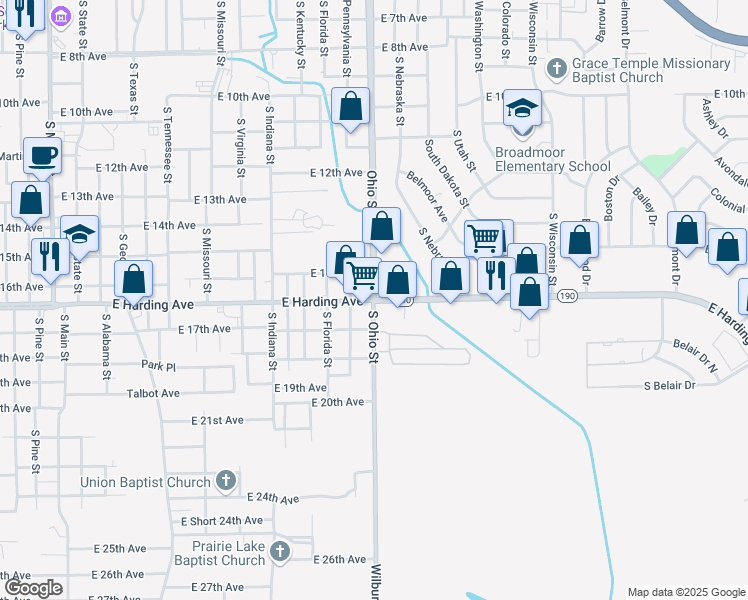map of restaurants, bars, coffee shops, grocery stores, and more near 2001 Ohio Street in Pine Bluff