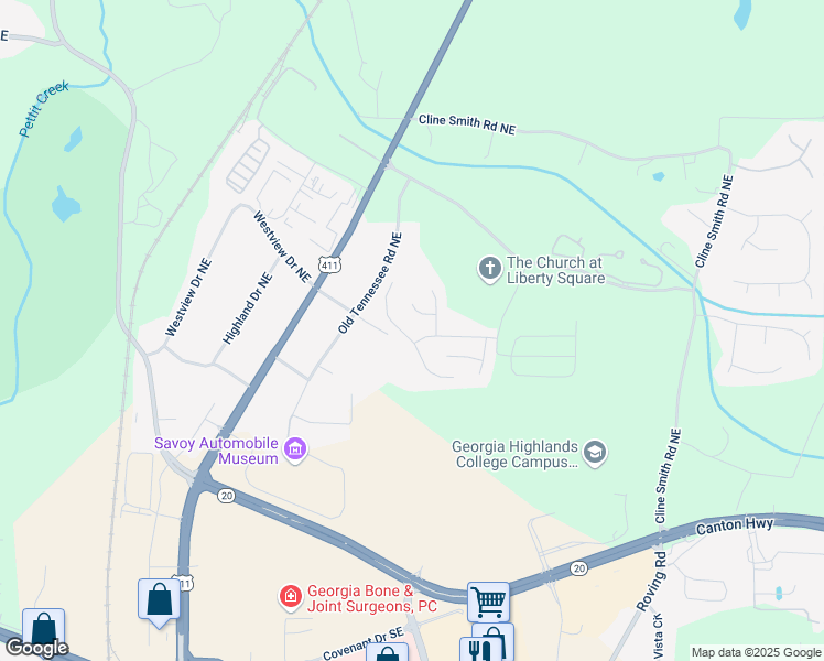 map of restaurants, bars, coffee shops, grocery stores, and more near 37 Freedom Drive Northeast in Cartersville