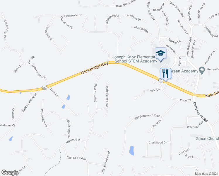 map of restaurants, bars, coffee shops, grocery stores, and more near 536 Oriole Farm Trail in Canton