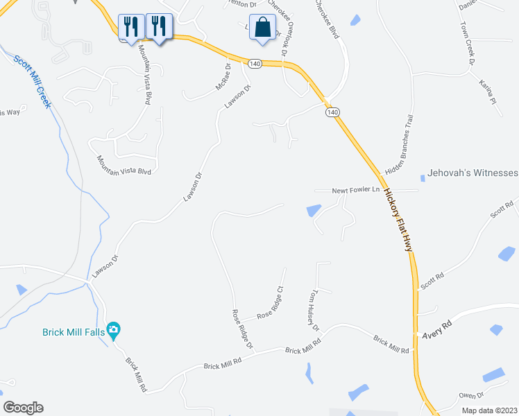 map of restaurants, bars, coffee shops, grocery stores, and more near 251 Rose Ridge Drive in Canton