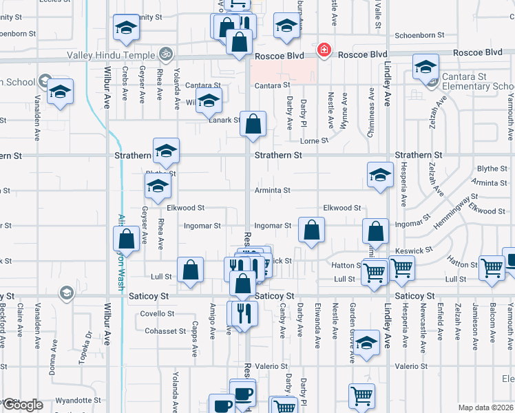 map of restaurants, bars, coffee shops, grocery stores, and more near in Los Angeles