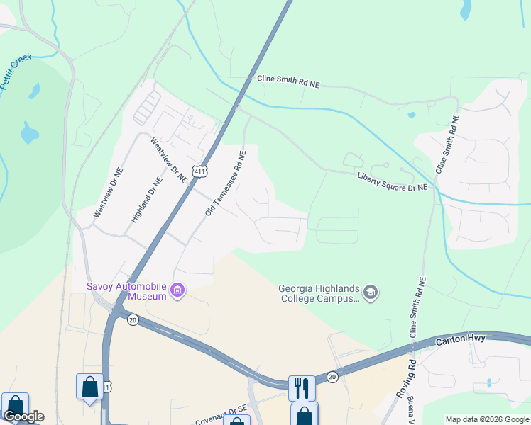 map of restaurants, bars, coffee shops, grocery stores, and more near 17 Kaleigh Court Northeast in Cartersville