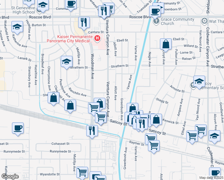 map of restaurants, bars, coffee shops, grocery stores, and more near 7840 Ventura Canyon Avenue in Los Angeles