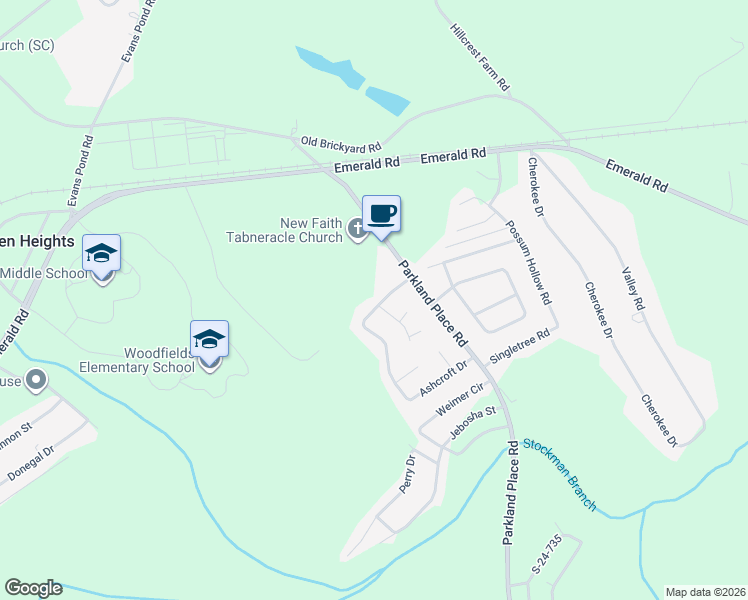 map of restaurants, bars, coffee shops, grocery stores, and more near 106 Ashcroft Drive in Greenwood