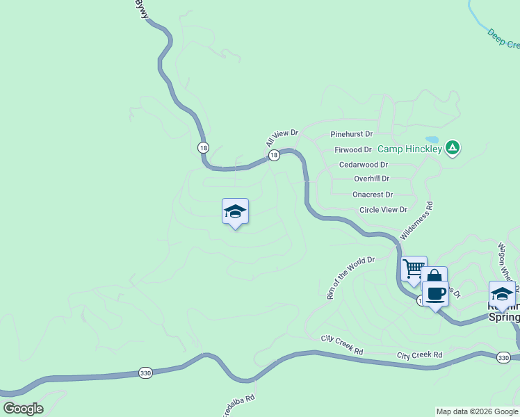 map of restaurants, bars, coffee shops, grocery stores, and more near 31120 Mountain Oak Drive in Running Springs