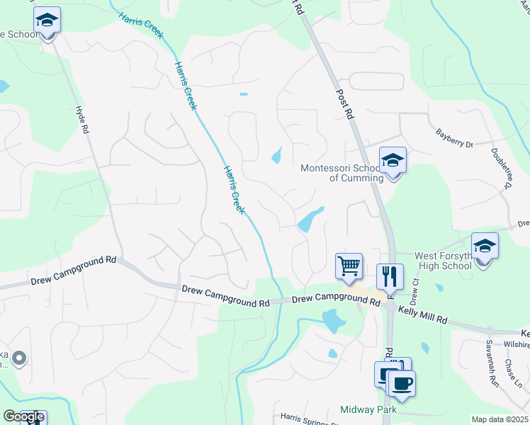 map of restaurants, bars, coffee shops, grocery stores, and more near 3965 Rodalite Drive in Cumming