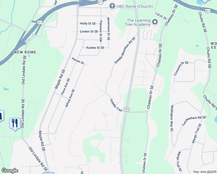 map of restaurants, bars, coffee shops, grocery stores, and more near 35 Saddle Mountain Road Southeast in Rome