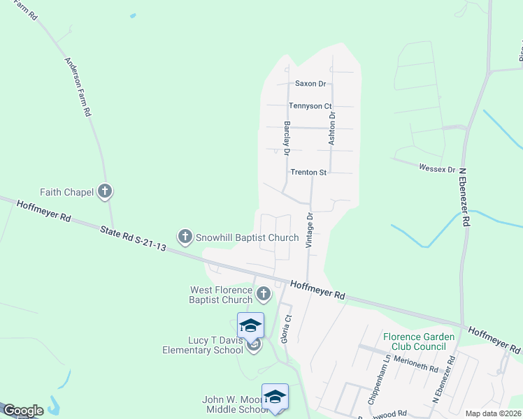 map of restaurants, bars, coffee shops, grocery stores, and more near 3467 Sweetgrass Drive in Florence
