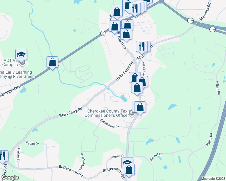 map of restaurants, bars, coffee shops, grocery stores, and more near 408 Sheila Way in Canton