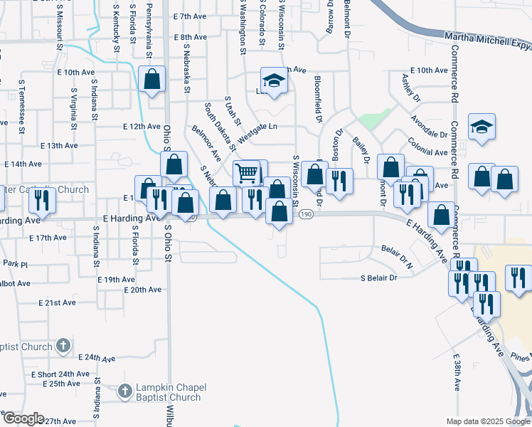 map of restaurants, bars, coffee shops, grocery stores, and more near 1803 East Harding Avenue in Pine Bluff