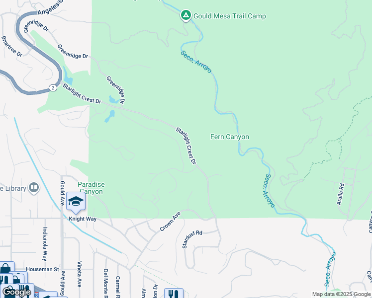 map of restaurants, bars, coffee shops, grocery stores, and more near 502 Starlight Crest Drive in La Cañada Flintridge