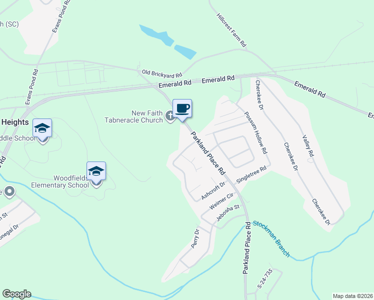 map of restaurants, bars, coffee shops, grocery stores, and more near 106 Ashcroft Drive in Greenwood