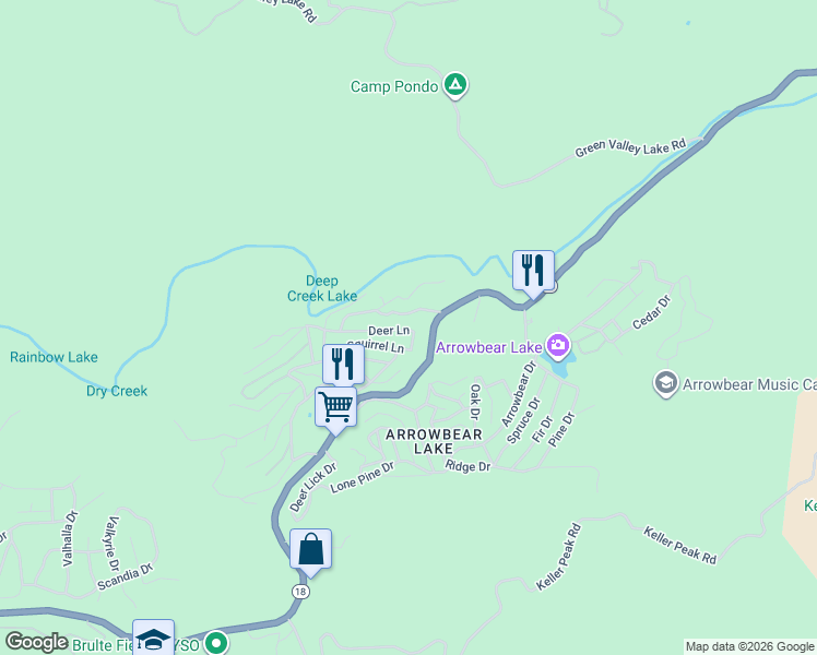 map of restaurants, bars, coffee shops, grocery stores, and more near 32957 Upper Boulder Road in Running Springs