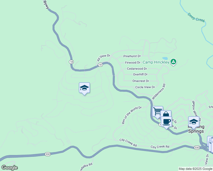 map of restaurants, bars, coffee shops, grocery stores, and more near 31153 All View Drive in Running Springs