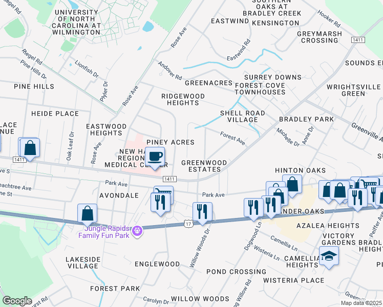 map of restaurants, bars, coffee shops, grocery stores, and more near 1200 Greenwood Avenue in Wilmington