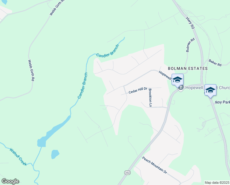 map of restaurants, bars, coffee shops, grocery stores, and more near 5293 Hopewell Lane in Gainesville