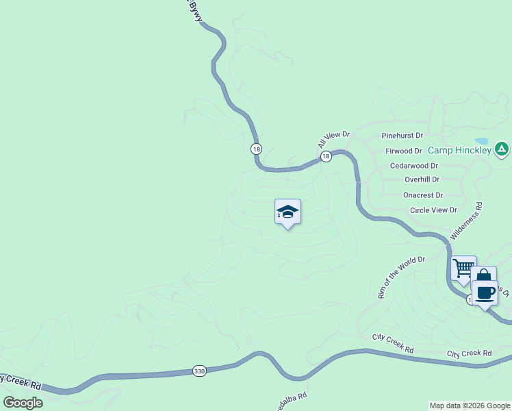 map of restaurants, bars, coffee shops, grocery stores, and more near 30951 Glen Oak Drive in Running Springs