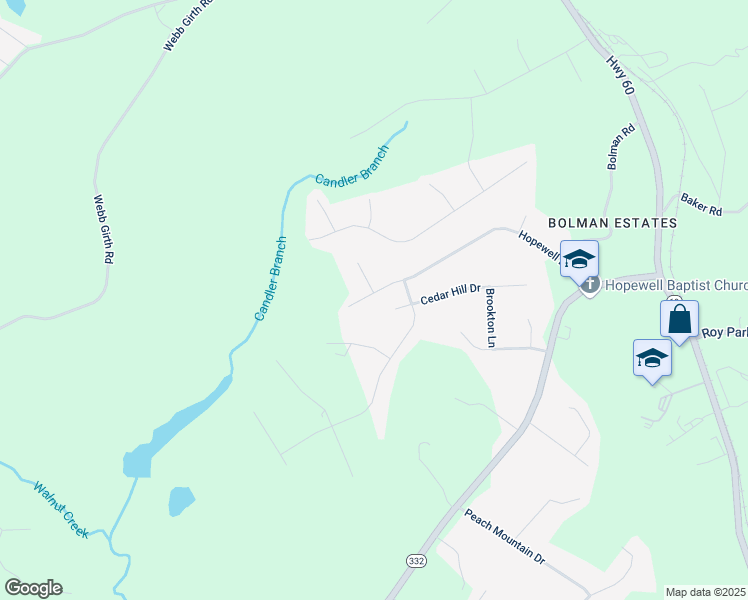 map of restaurants, bars, coffee shops, grocery stores, and more near 5293 Hopewell Lane in Gainesville