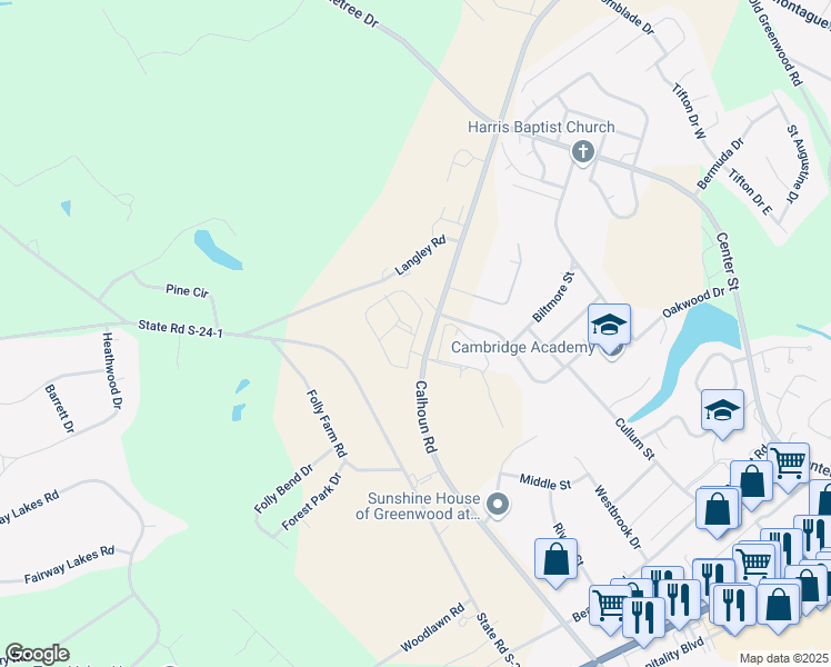 map of restaurants, bars, coffee shops, grocery stores, and more near 101 Hamilton Park Circle in Greenwood