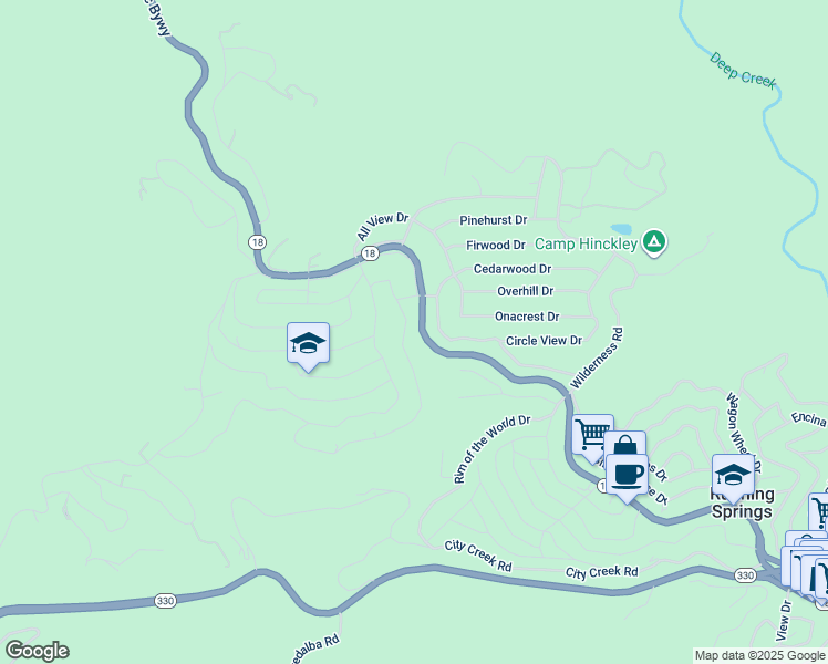 map of restaurants, bars, coffee shops, grocery stores, and more near 2229 Spring Oak Drive in Running Springs