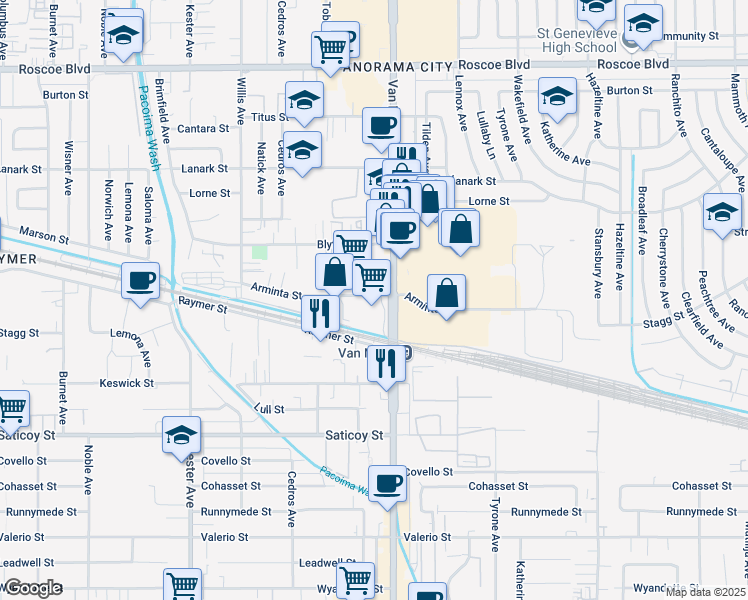 map of restaurants, bars, coffee shops, grocery stores, and more near in Los Angeles